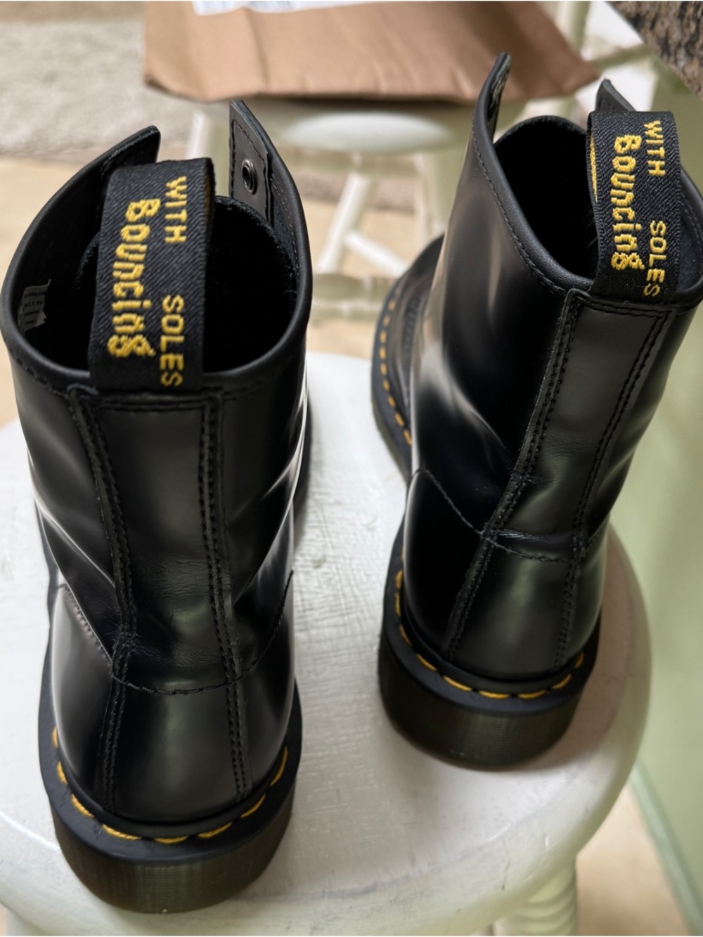 Dr. Martens Doc Black Leather 8-Eye Lace-Up Boots Yellow Welt 10.5 M sz 44 new - Picture 3 of 11